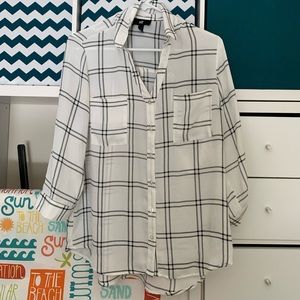 White with black long sleeve blouse